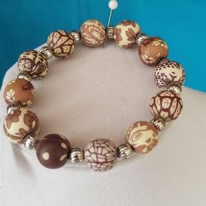 Bracelet clay and sliver beads coffee colors